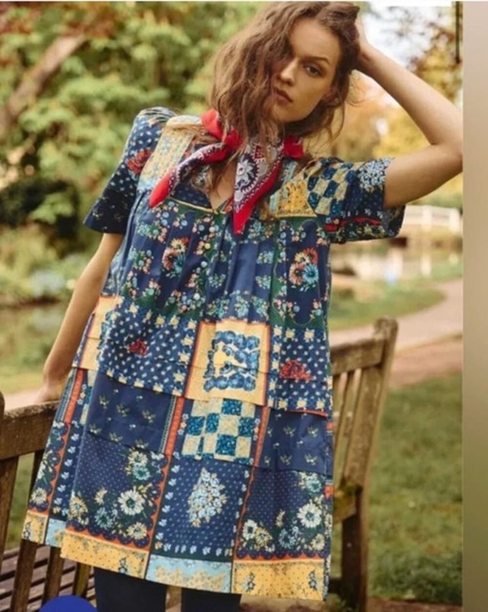 HUNTER BELL Sz M Medium Youjin Dress Patchwork Short Sleeve Cotton